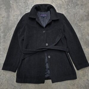 Vintage J G Hook Women Charcoal Wool Blend Belted‎ Coat Size 6